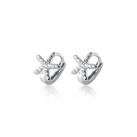 Boucles d'Oreilles Créole Anneaux en Argent Pur Argent Etoile de Mer à Strass Transparent 8mm, 1 Paire