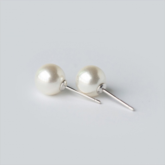 Image de Boucles d'Oreilles Puces en Argent Pur Crème Balle Imitation Perles 4mm Dia., 1 Paire