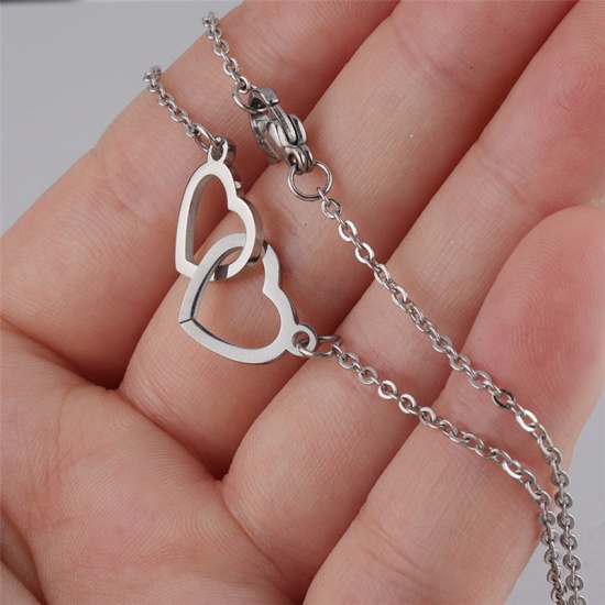 Picture of Stainless Steel Necklace Silver Tone Heart 48cm(18 7/8") long, 1 Piece