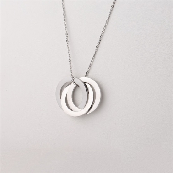Bild von Edelstahl Halskette Silberfarbe Ring Blank Schild zu Gravieren 45cm lang, 1 Strang