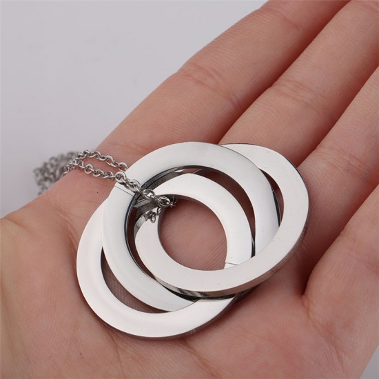 Picture of Stainless Steel Necklace Silver Tone Circle Ring Customized Engraving Blank Stamping Tags 45cm(17 6/8") long, 1 Piece