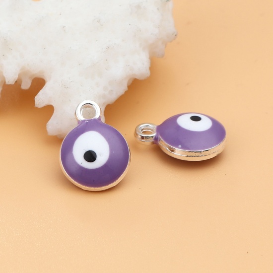 Picture of Zinc Based Alloy Religious Charms Round Silver Tone Mauve Evil Eye 13mm x 10mm, 20 PCs