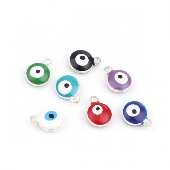 Picture of Zinc Based Alloy Religious Charms Round Silver Tone Mauve Evil Eye 13mm x 10mm, 20 PCs