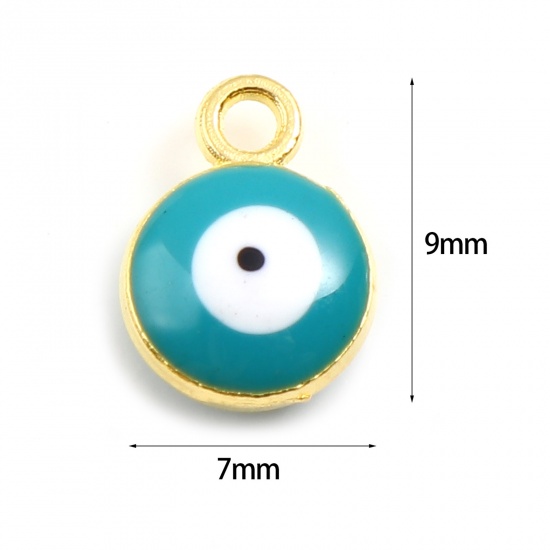 Picture of Zinc Based Alloy Religious Charms Round Gold Plated Green Blue Evil Eye 9mm x 7mm, 20 PCs
