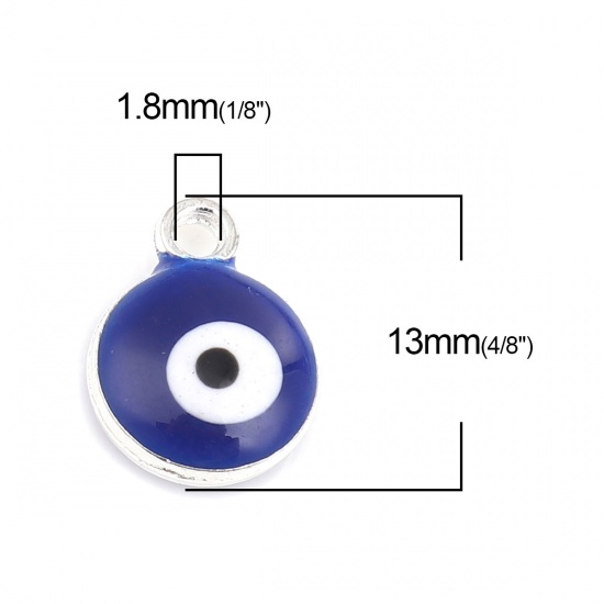 Picture of Zinc Based Alloy Religious Charms Round Silver Tone Royal Blue Evil Eye 13mm x 10mm, 20 PCs