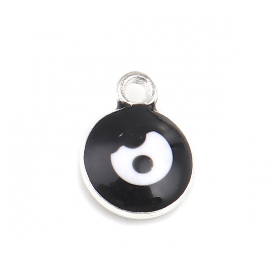 Picture of Zinc Based Alloy Religious Charms Round Silver Tone Black Evil Eye 13mm x 10mm, 20 PCs