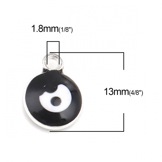 Picture of Zinc Based Alloy Religious Charms Round Silver Tone Black Evil Eye 13mm x 10mm, 20 PCs