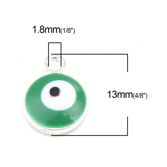 Picture of Zinc Based Alloy Religious Charms Round Silver Tone Light Green Evil Eye 13mm x 10mm, 20 PCs