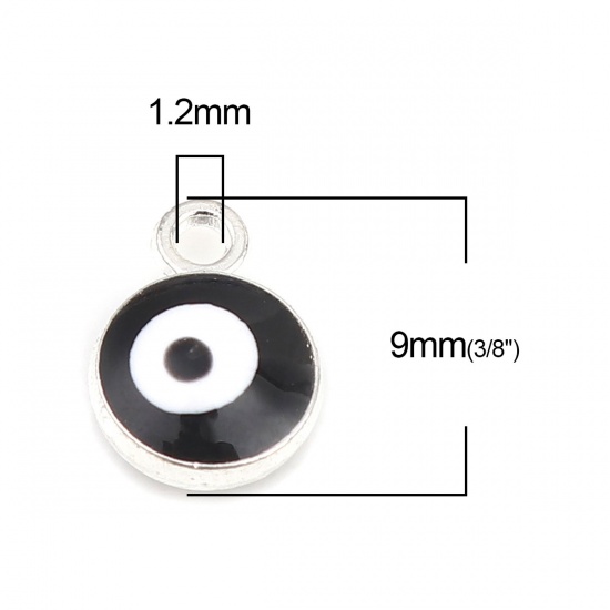 Picture of Zinc Based Alloy Religious Charms Round Silver Tone Black Evil Eye 9mm x 7mm, 20 PCs