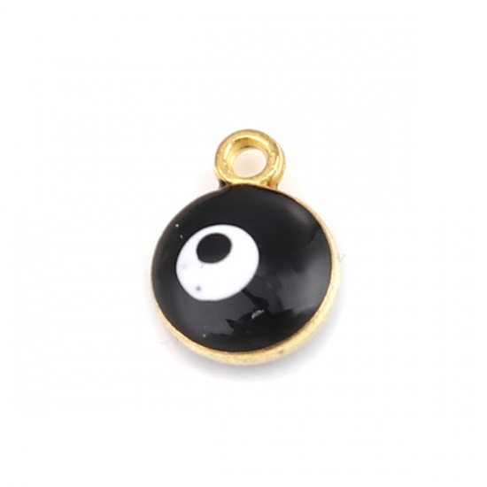 Picture of Zinc Based Alloy Religious Charms Round Gold Plated Black Evil Eye 13mm x 10mm, 20 PCs