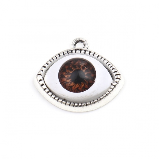 Picture of Zinc Based Alloy Charms Eye Antique Silver Color Brown 22mm x 20mm, 10 PCs