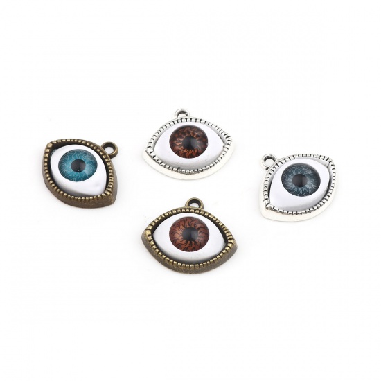 Picture of Zinc Based Alloy Charms Eye Antique Silver Color Brown 22mm x 20mm, 10 PCs
