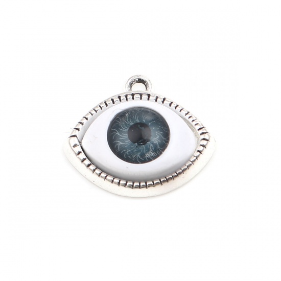 Picture of Zinc Based Alloy Charms Eye Antique Silver Color Blue 22mm x 20mm, 10 PCs