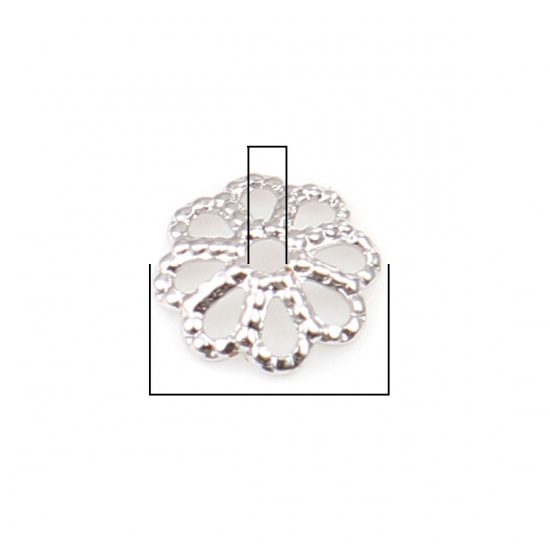 Immagine di Ottone Coppette Copriperla Fiore Tono Argento ( Adatto Perline: 8mm Dia.) 6mm x 6mm, 10 Pz                                                                                                                                                                    