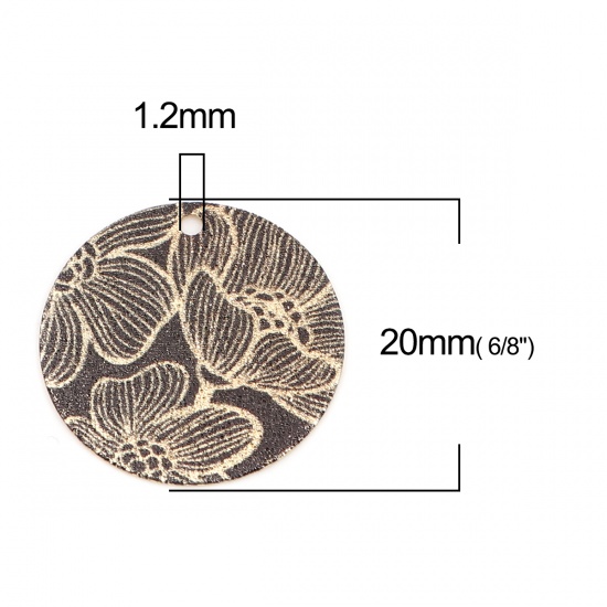 Picture of Copper Enamel Painting Charms Gold Plated Black Round Lotus Flower Sparkledust 20mm Dia., 10 PCs