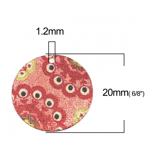 Picture of Copper Enamel Painting Charms Gold Plated Red Round Evil Eye Sparkledust 20mm Dia., 10 PCs