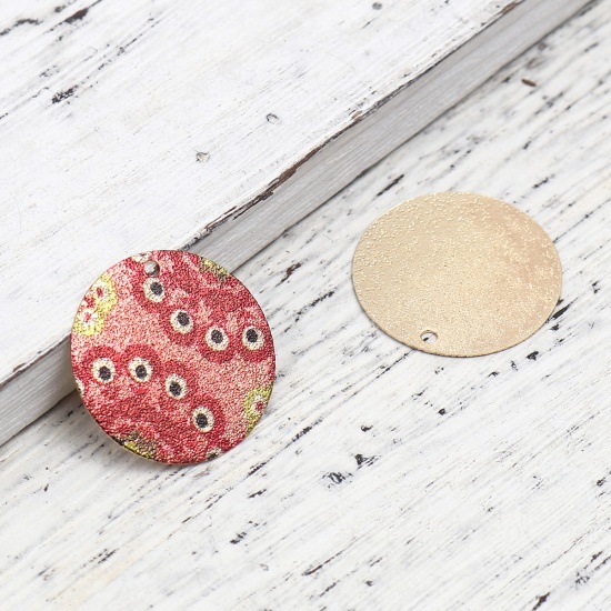 Picture of Copper Enamel Painting Charms Gold Plated Red Round Evil Eye Sparkledust 20mm Dia., 10 PCs