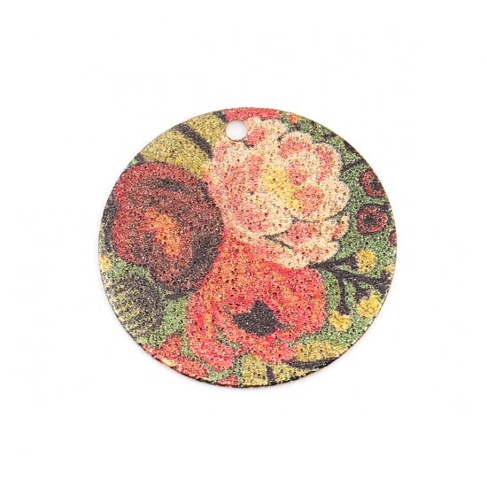 Изображение Медь Эмалированная Живопись Подвески Позолоченный Разноцветный Круглые Цветок Стардаст 20мм диаметр., 10 ШТ