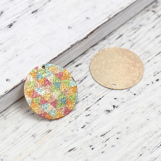 Picture of Copper Enamel Painting Charms Gold Plated Multicolor Round Triangle Sparkledust 20mm Dia., 10 PCs
