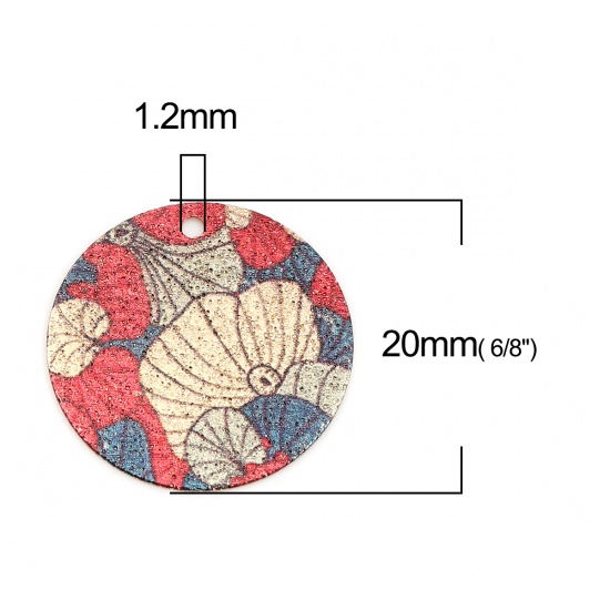 Picture of Copper Enamel Painting Charms Gold Plated Multicolor Round Lotus Leaf Sparkledust 20mm Dia., 10 PCs