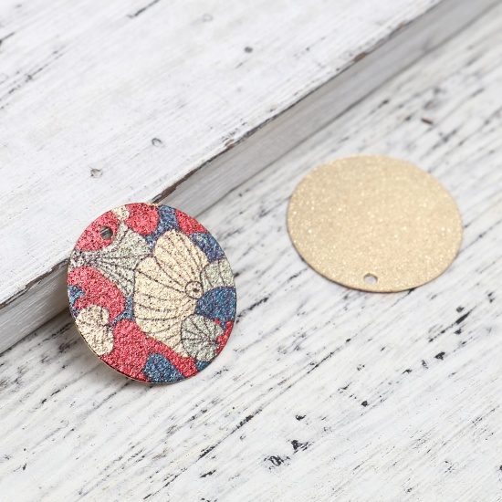 Picture of Copper Enamel Painting Charms Gold Plated Multicolor Round Lotus Leaf Sparkledust 20mm Dia., 10 PCs