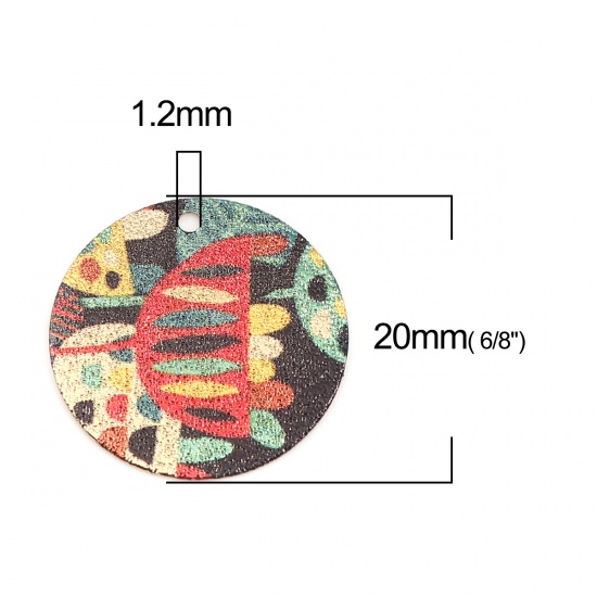 Picture of Copper Enamel Painting Charms Gold Plated Multicolor Round Sparkledust 20mm Dia., 10 PCs