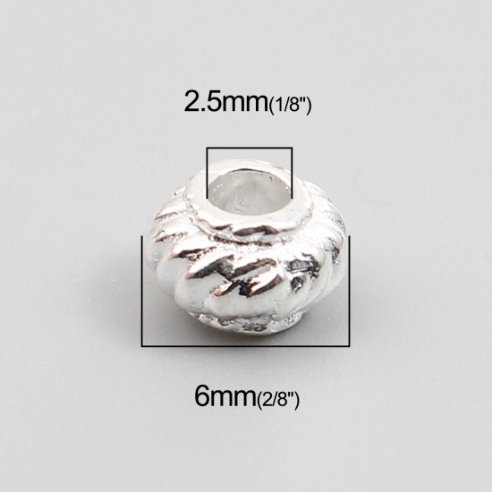 Bild von Zinklegierung Zwischenperlen Spacer Perlen Laterne Versilbert ca. 6mm D., Loch:ca. 2.5mm, 200 Stück