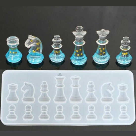 Picture of Silicone Resin Mold For Jewelry Making Rectangle White Chess 20.5cm x 8.5cm, 1 Piece