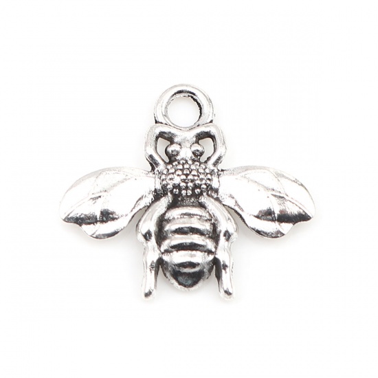 Picture of Zinc Based Alloy Insect Charms Bee Animal Antique Silver Color 22mm x 20mm, 30 PCs