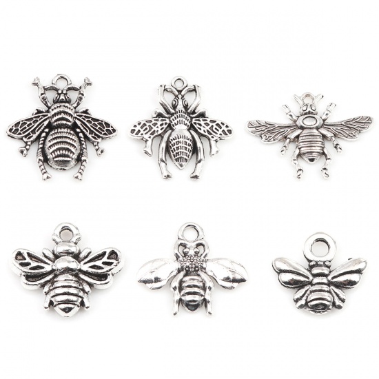 Picture of Zinc Based Alloy Insect Charms Bee Animal Antique Silver Color 22mm x 20mm, 30 PCs
