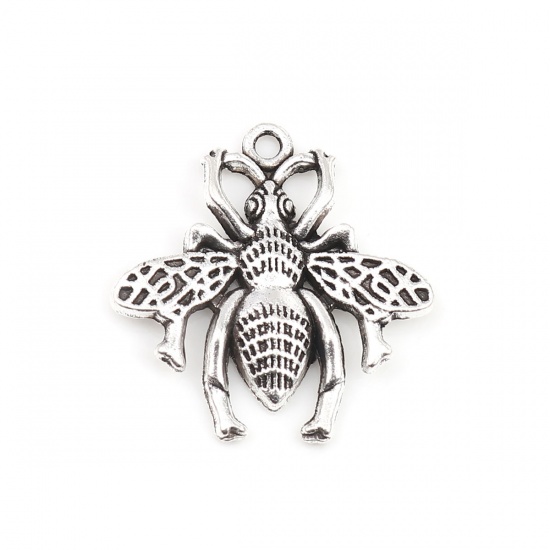 Picture of Zinc Based Alloy Insect Charms Bee Animal Antique Silver Color 26mm x 25mm, 20 PCs