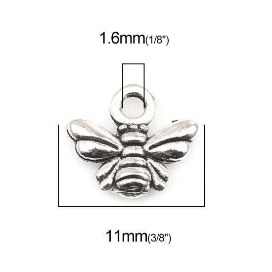 Picture of Zinc Based Alloy Insect Charms Bee Animal Antique Silver Color 11mm x 10mm, 100 PCs