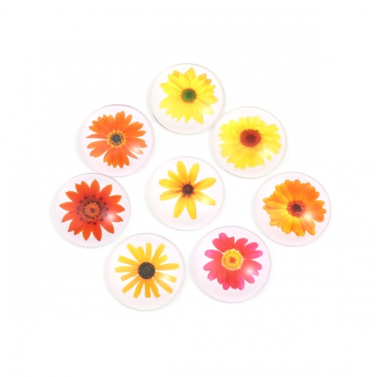 Bild von Glas Dom Cabochon Verzierung Rund Platt Zufällig Mix Blumen Muster 25mm D., 10 Stück