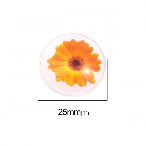 Bild von Glas Dom Cabochon Verzierung Rund Platt Zufällig Mix Blumen Muster 25mm D., 10 Stück