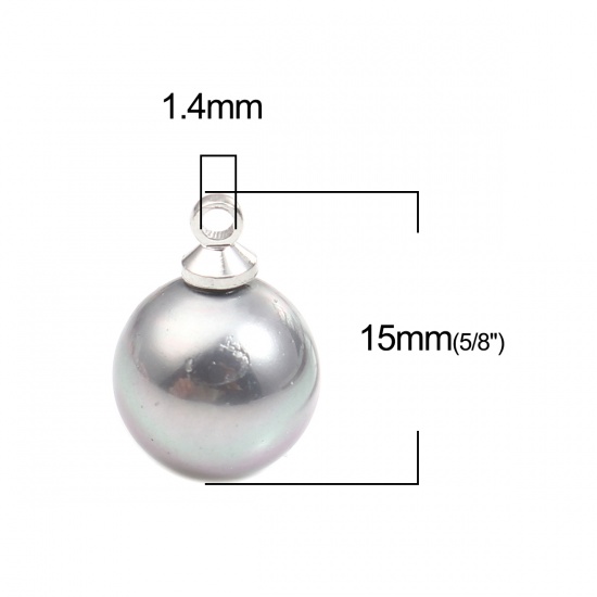 Image de Breloques en Perle de Culture Balle Argent Mat Gris Couleur AB 15mm x 10mm, 5 Pcs