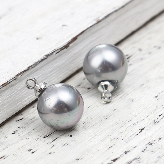 Picture of Pearl Charms Ball Silver Tone Gray AB Color 15mm x 10mm, 5 PCs