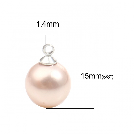 Image de Breloques en Perle de Culture Balle Argent Mat Abricot Beige 15mm x 10mm, 5 Pcs