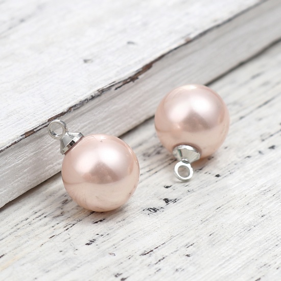 Picture of Pearl Charms Ball Silver Tone Apricot Beige 15mm x 10mm, 5 PCs