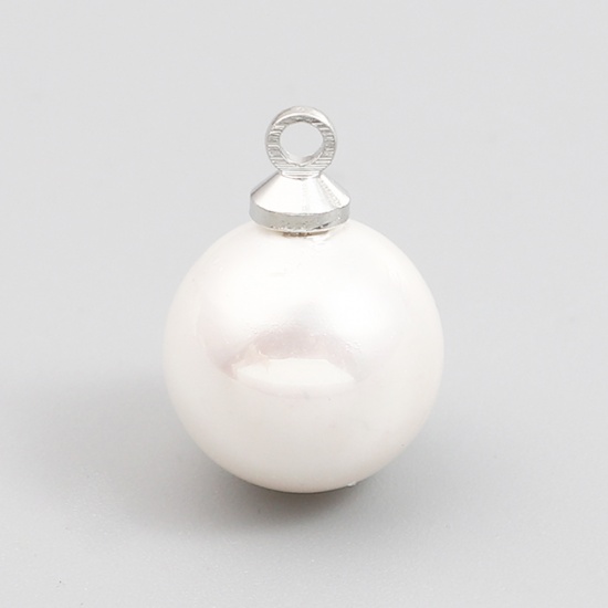 Image de Breloques en Perle de Culture Balle Argent Mat Crème Couleur AB 15mm x 10mm, 5 Pcs