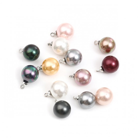 Picture of Pearl Charms Ball Silver Tone Black 15mm x 10mm, 5 PCs