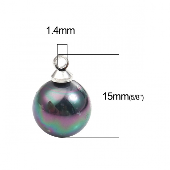 Image de Breloques en Perle de Culture Balle Argent Mat Fuchsia & Vert 15mm x 10mm, 5 Pcs