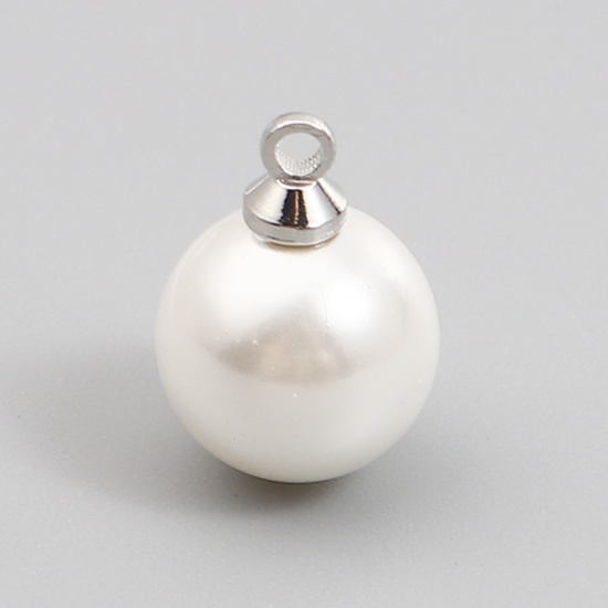 Image de Breloques en Perle de Culture Balle Argent Mat Crème 15mm x 10mm, 5 Pcs