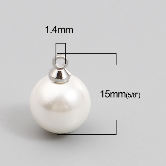 Picture of Pearl Charms Ball Silver Tone Creamy-White 15mm x 10mm, 5 PCs