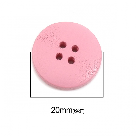 Immagine di Legno Bottone da Cucire Scrapbook Quattro Fori Tondo Rosa 20mm Dia, 50 Pz
