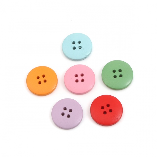 Picture of Wood Sewing Buttons Scrapbooking 4 Holes Round Pink 20mm Dia., 50 PCs