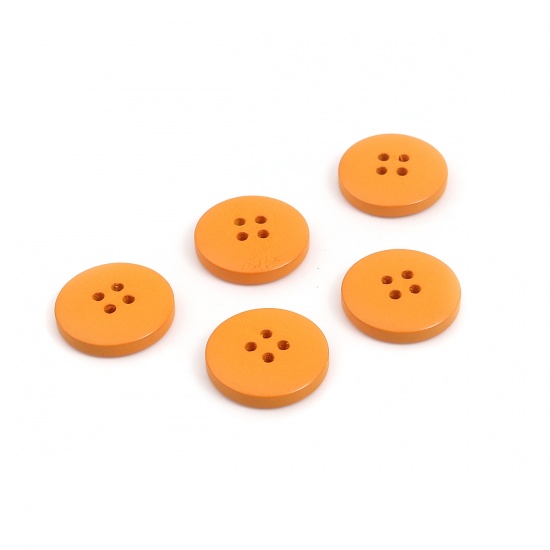 Immagine di Legno Bottone da Cucire Scrapbook Quattro Fori Tondo Arancione 20mm Dia, 50 Pz