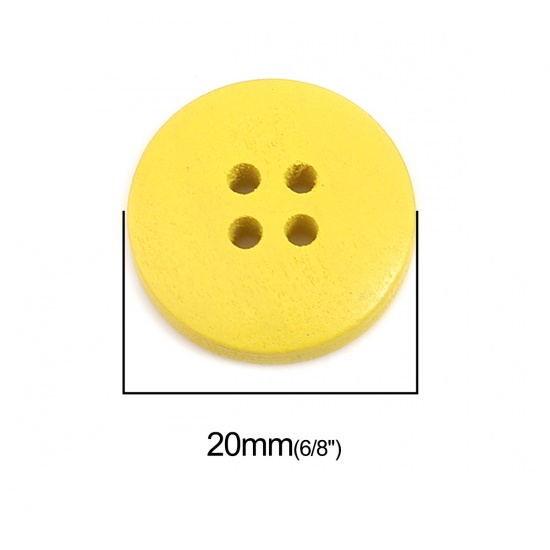 Immagine di Legno Bottone da Cucire Scrapbook Quattro Fori Tondo Giallo 20mm Dia, 50 Pz