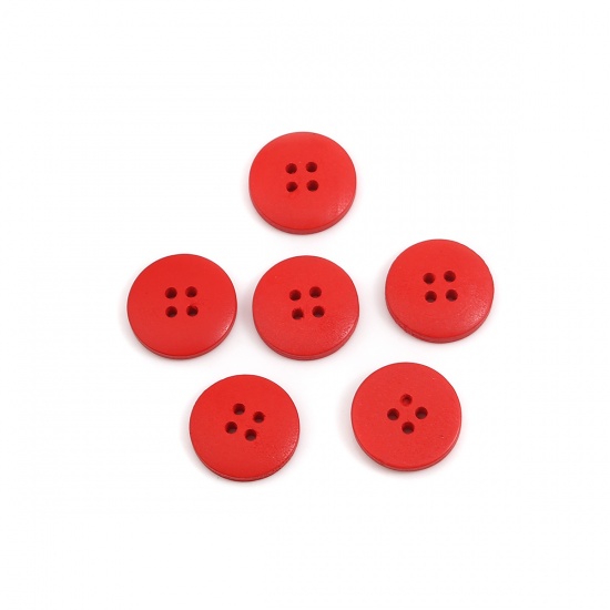 Immagine di Legno Bottone da Cucire Scrapbook Quattro Fori Tondo Rosso 20mm Dia, 50 Pz