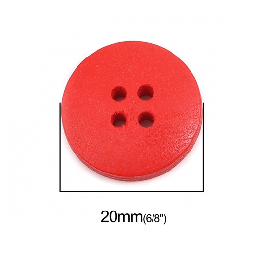 Picture of Wood Sewing Buttons Scrapbooking 4 Holes Round Red 20mm Dia., 50 PCs