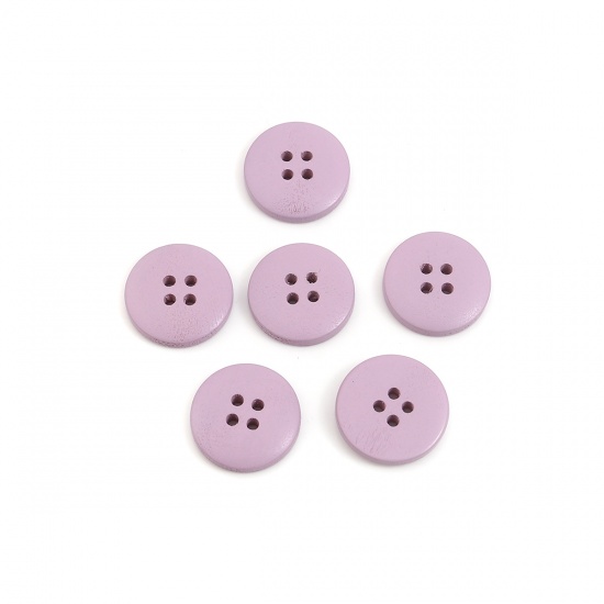 Picture of Wood Sewing Buttons Scrapbooking 4 Holes Round Mauve 20mm Dia., 50 PCs